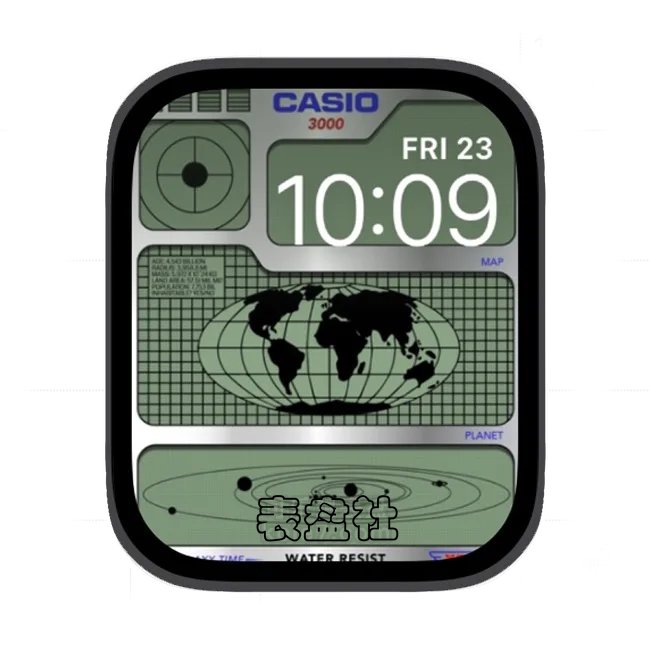 CASIO卡西欧浅绿色地球苹果手表iwatch壁纸表盘
