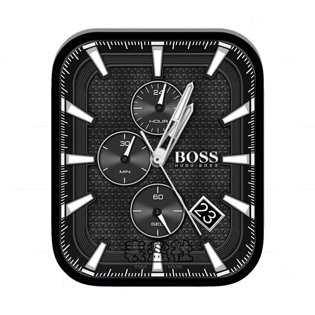 雨果博斯酷黑色三盘式颗粒底年历指针表盘