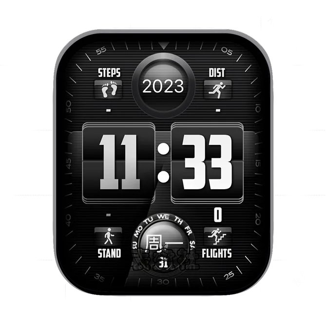 酷黑色年历日期时间运动表盘