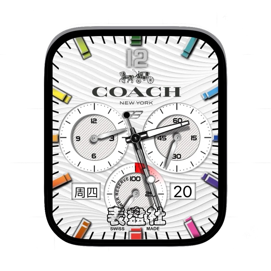 COACH蔻驰三盘式彩虹时间刻度年历表盘