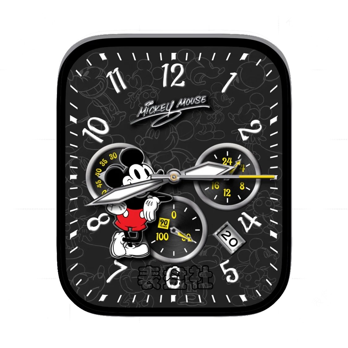 Mickey米奇酷黑三盘式简约数字表盘