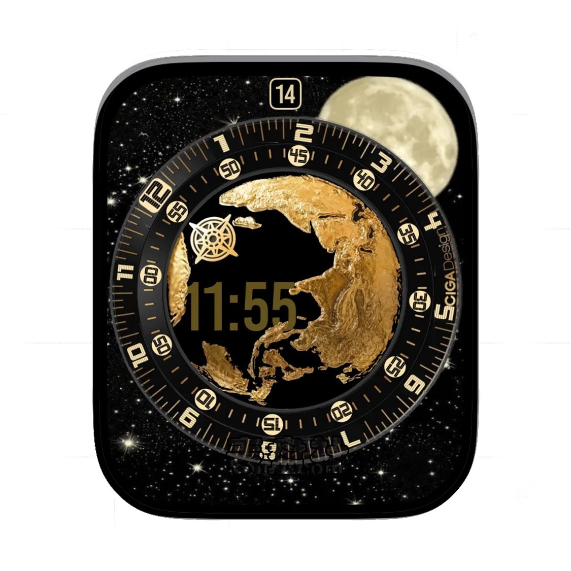 黄金世界地图旋转月球表盘