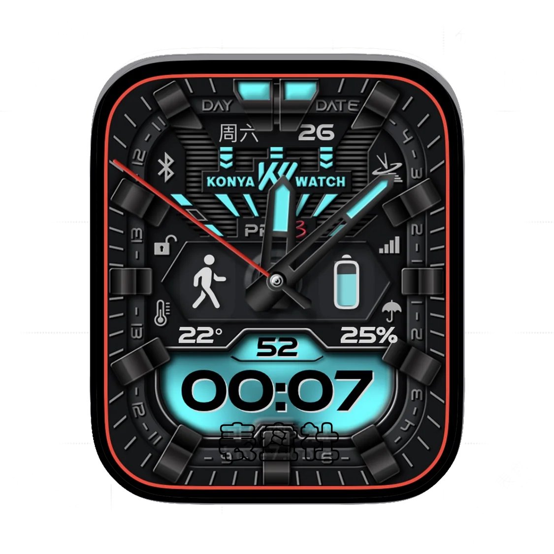 酷黑3D质感荧光蓝表盘