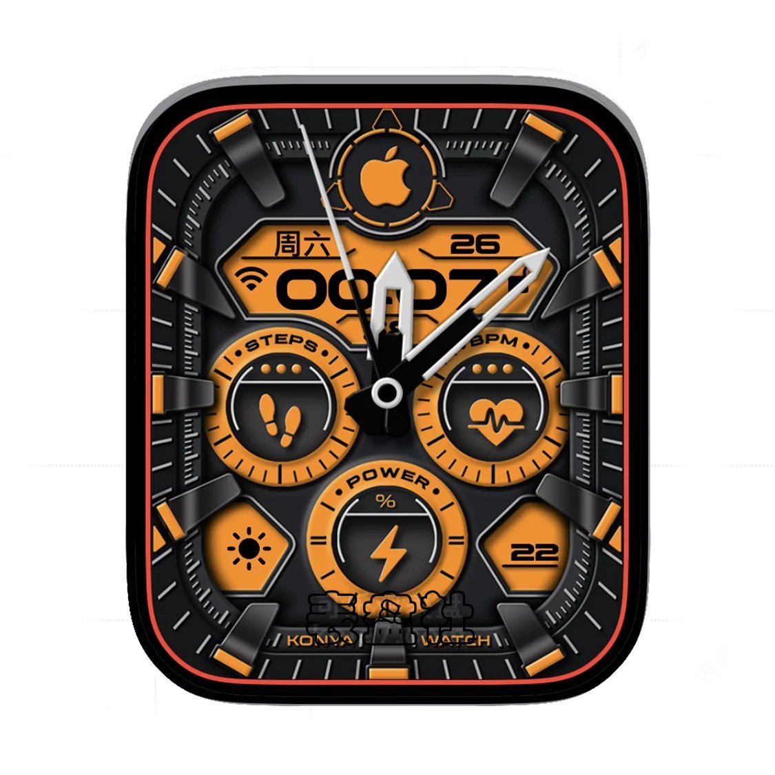 Apple炫酷橙色3D质感多功能显示表盘