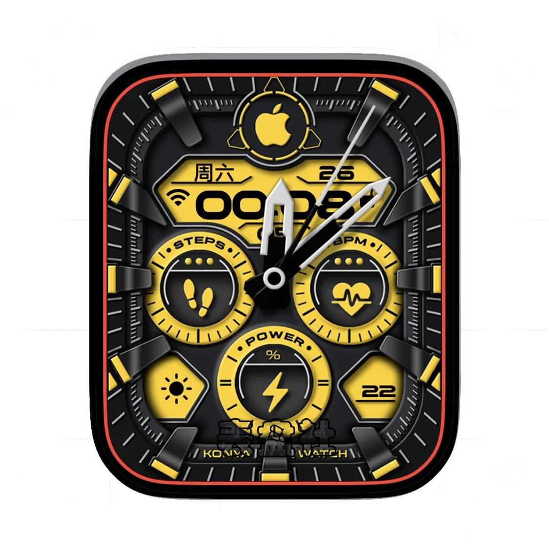 Apple炫酷黄色3D质感多功能显示表盘