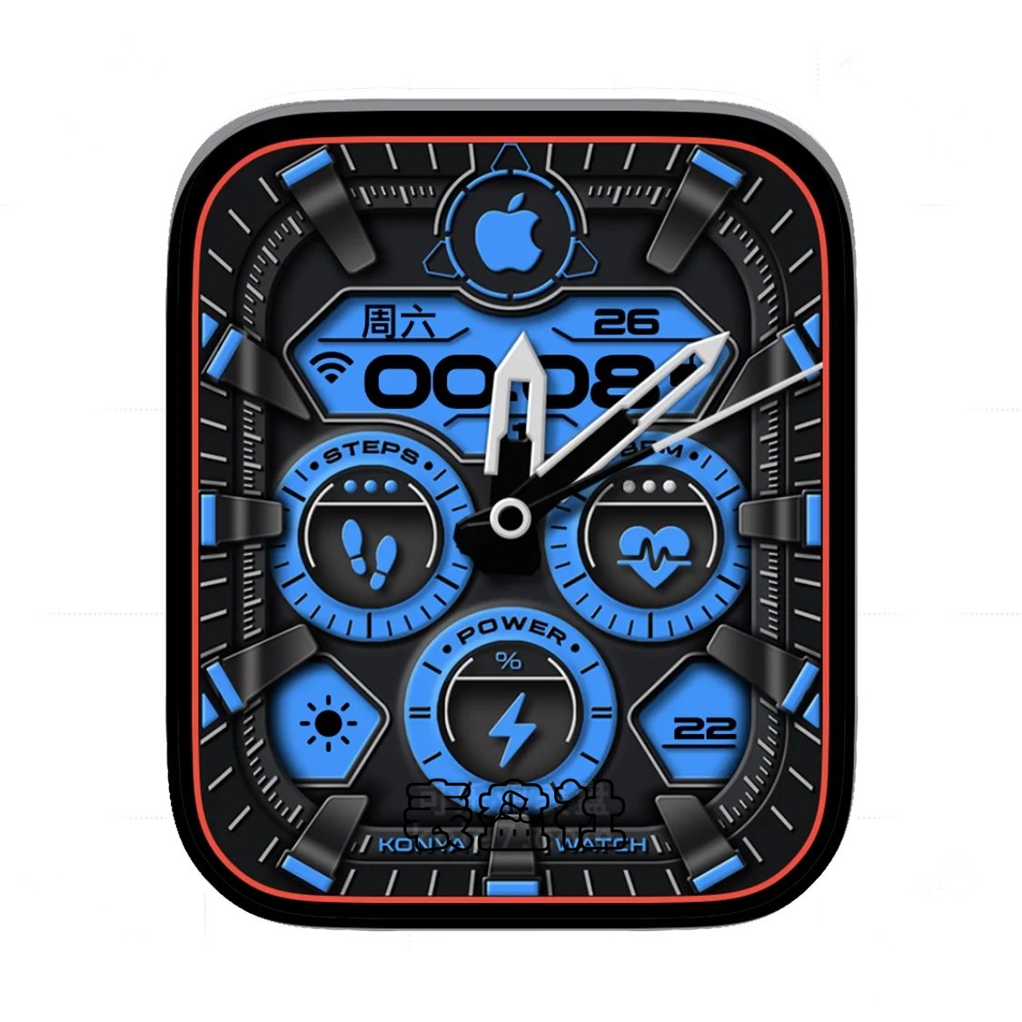 Apple炫酷蓝色3D质感多功能显示表盘