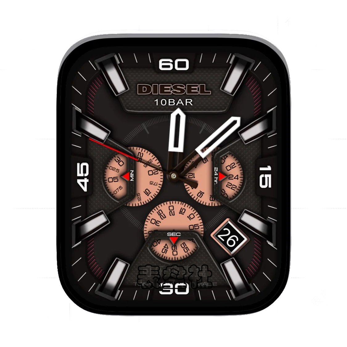 DIESEL迪赛酷黑3D质感三盘式年历表盘