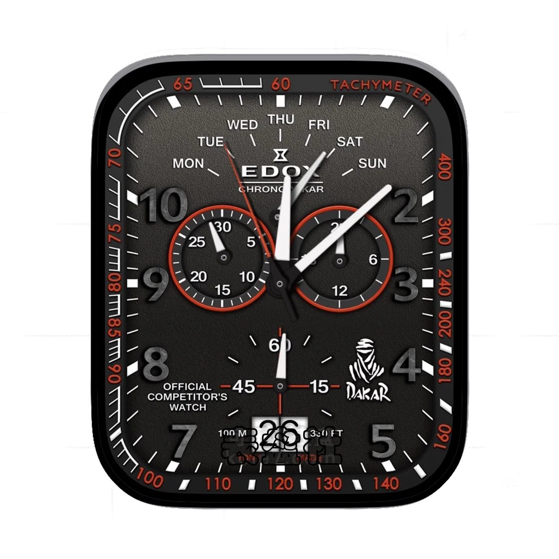 EDOX依度高级磨砂黑三盘式年历表盘