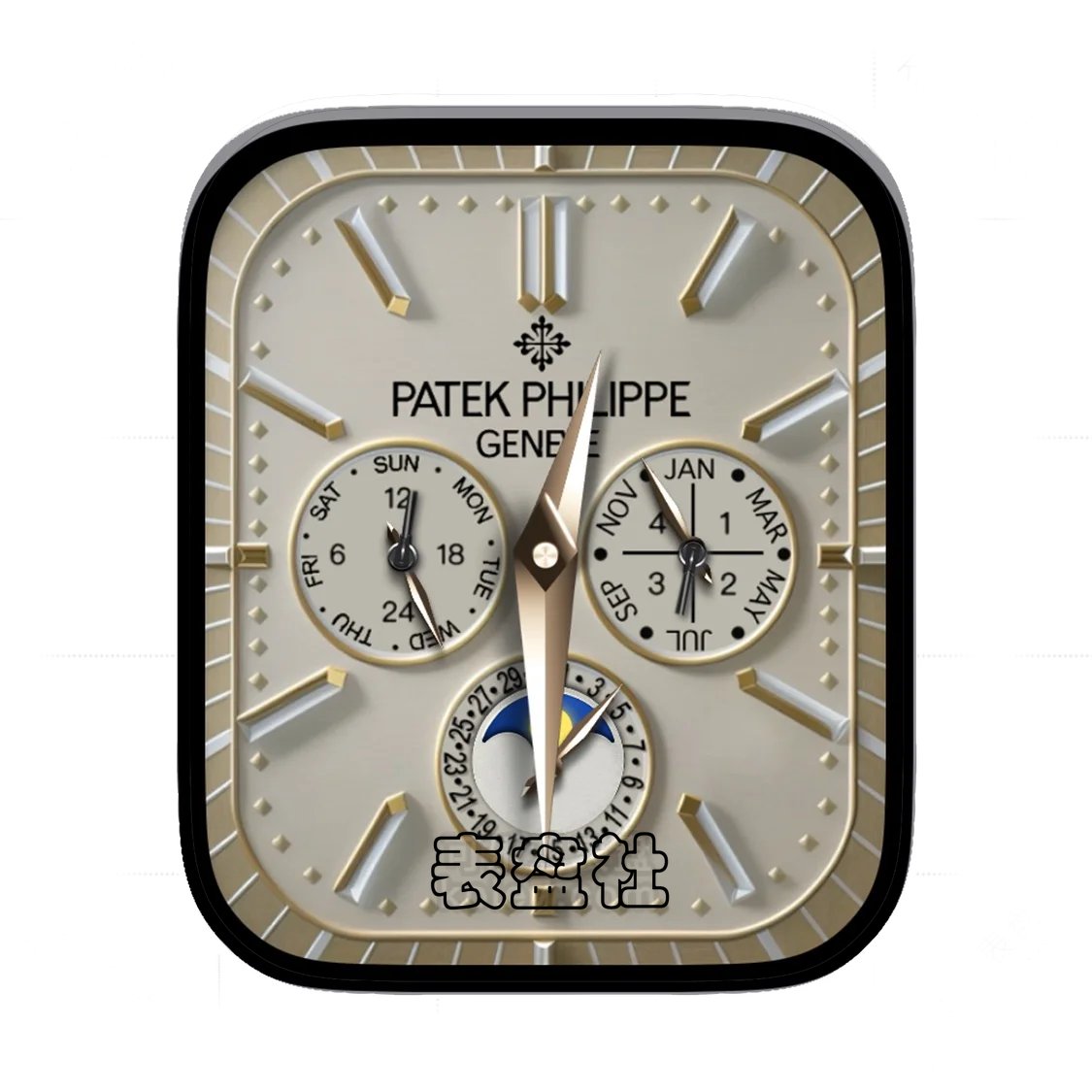 Patek Philippe百达斐丽金色底三盘式3D质感表盘