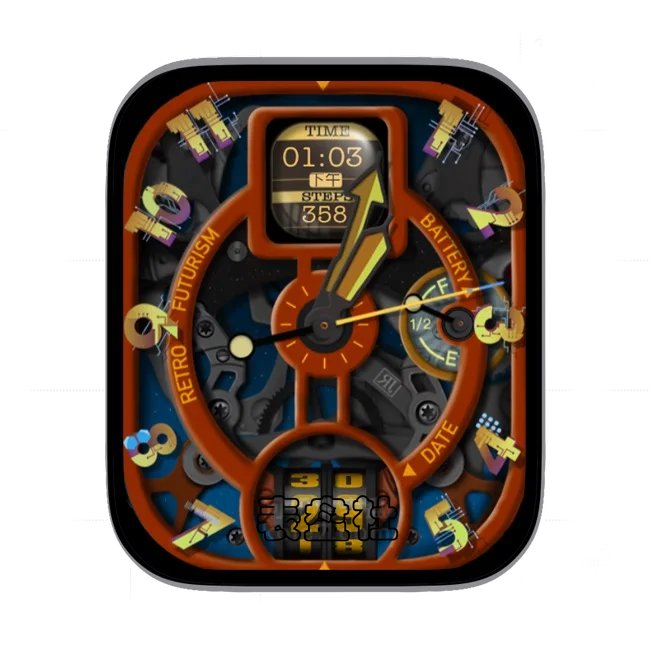 retrofuturism复古未来主义复杂机械红蓝表盘