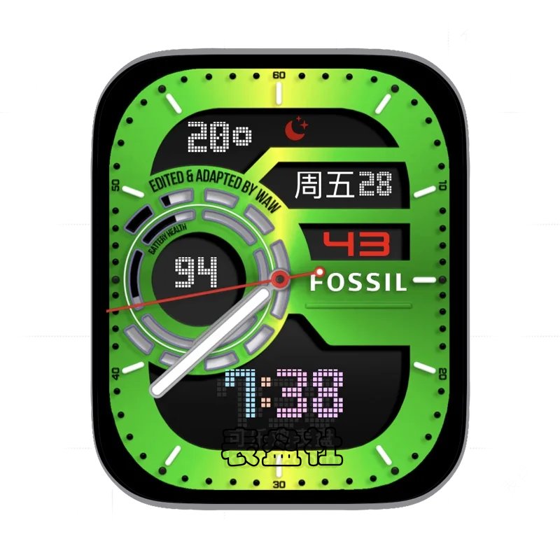 FOSSIL化石渐变绿简约数字Ultra专用表盘