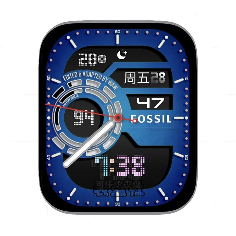 FOSSIL化石渐变蓝简约数字Ultra专用表盘