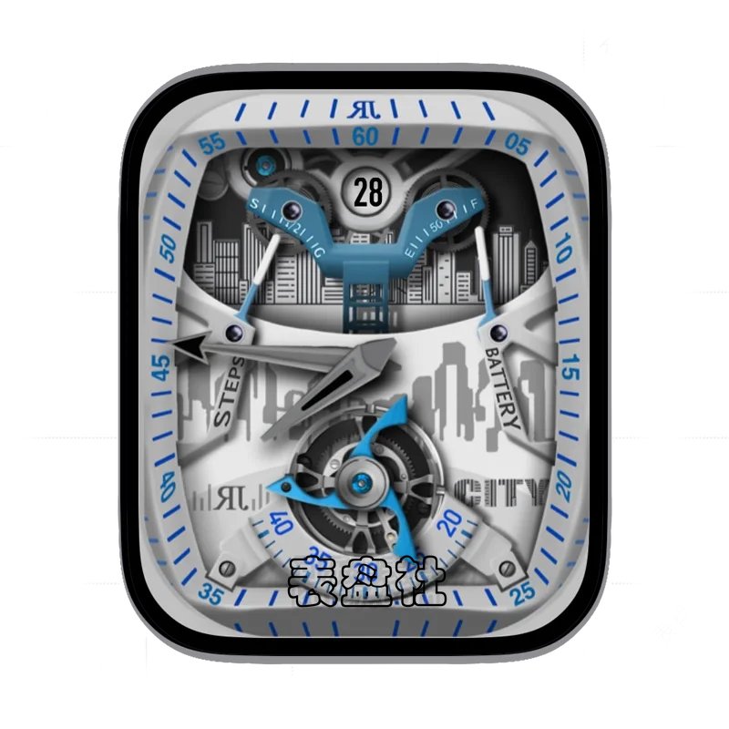 RJ高级3D城市剪影白底机械齿轮Ultra专用表盘