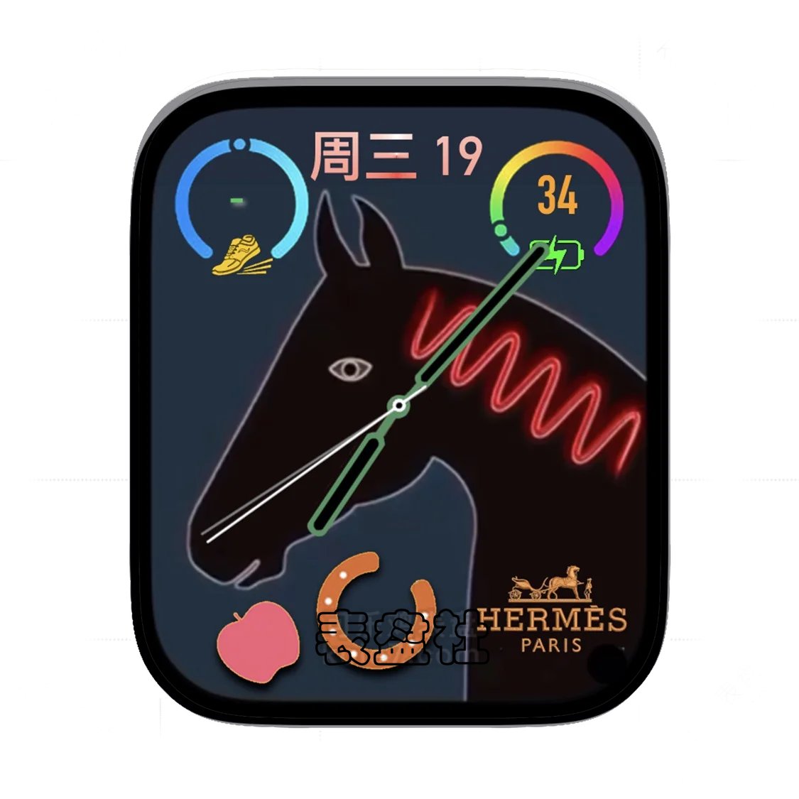 Hermes爱马仕会动的黑马霓虹灯效果表盘