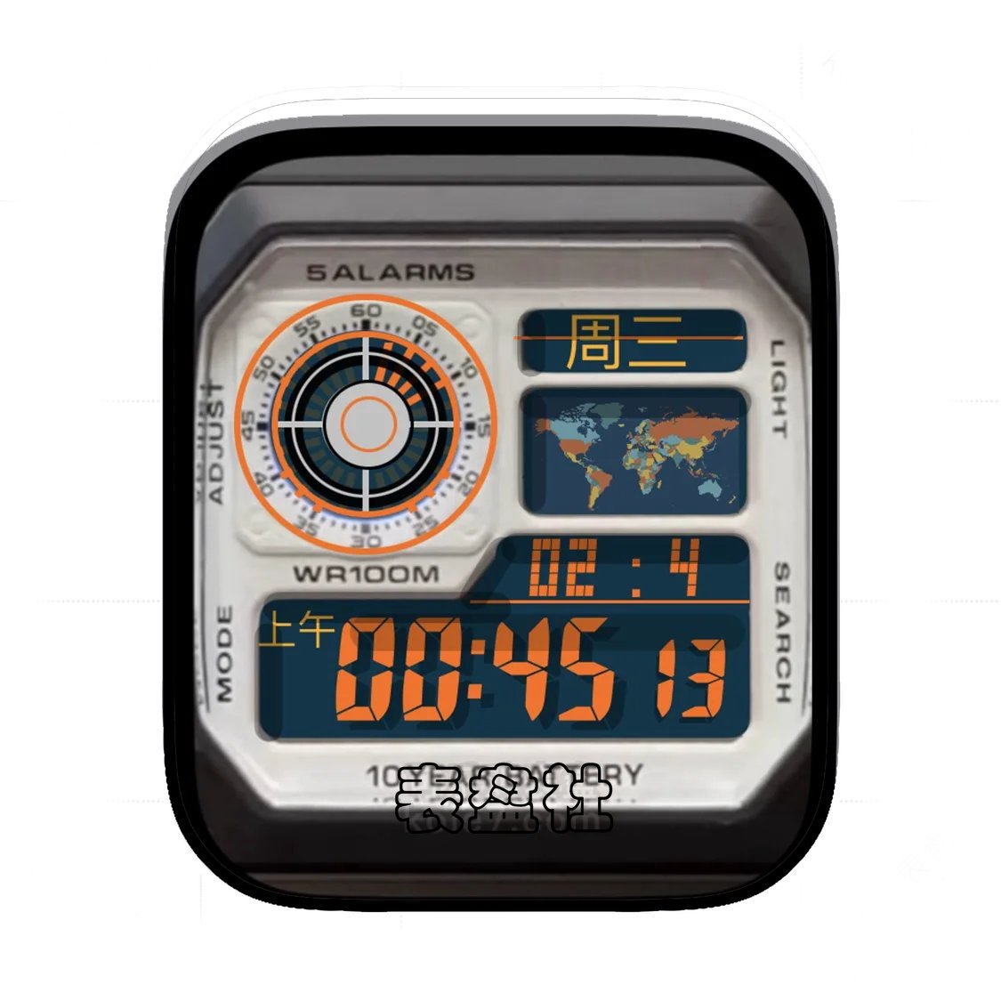 Casio卡西欧世界地图橙色简约数字表盘