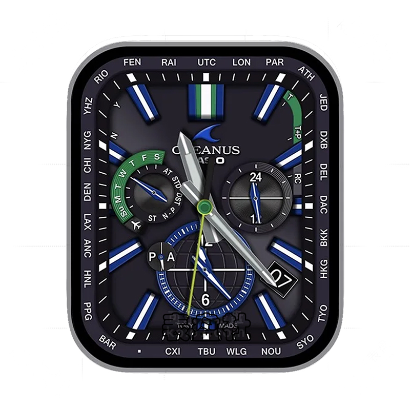 CASIO卡西欧炭黑蓝三盘式年历指针表盘