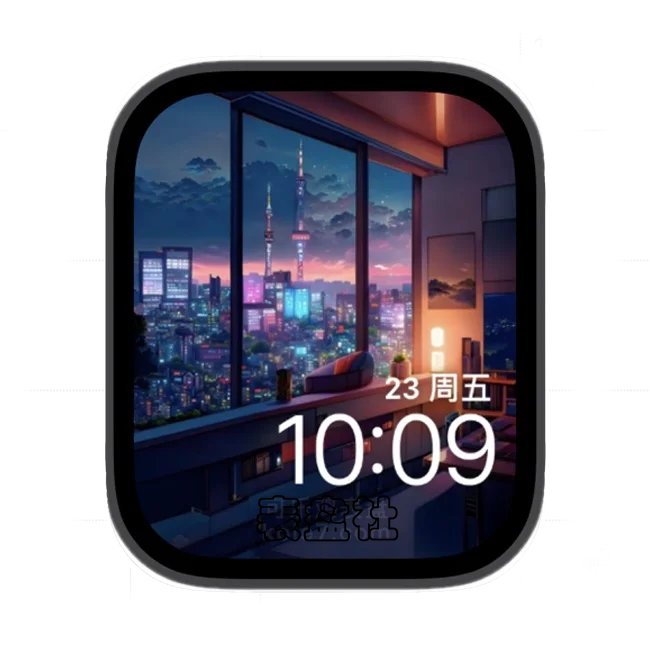 卡通城市灯火苹果手表iwatch壁纸表盘