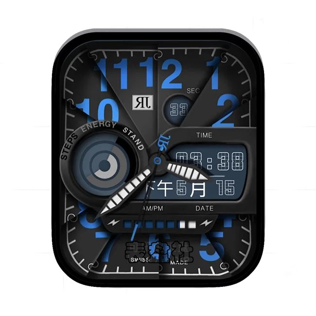 RJ炭黑蓝数字日期时间表盘