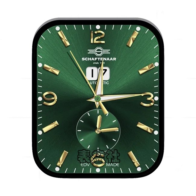 SCHAFTENAAR绿色底拉丝单盘式数字年历指针表盘