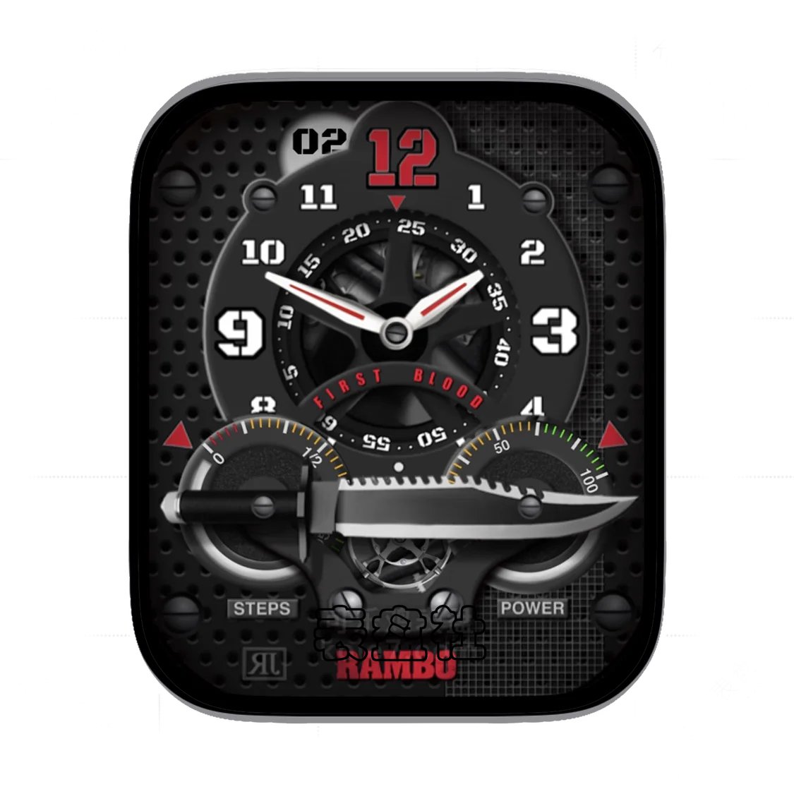 RJ rambo猛男金刚刀酷黑金属质感表盘