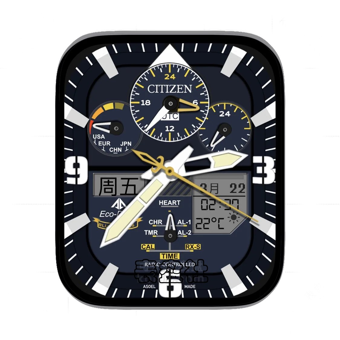 CITIZEN西铁城蓝盘多功能显示Ultra专用表盘