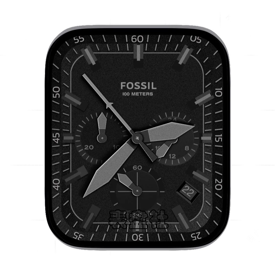 FOSSIL化石酷黑磨砂质感三盘式年历表盘