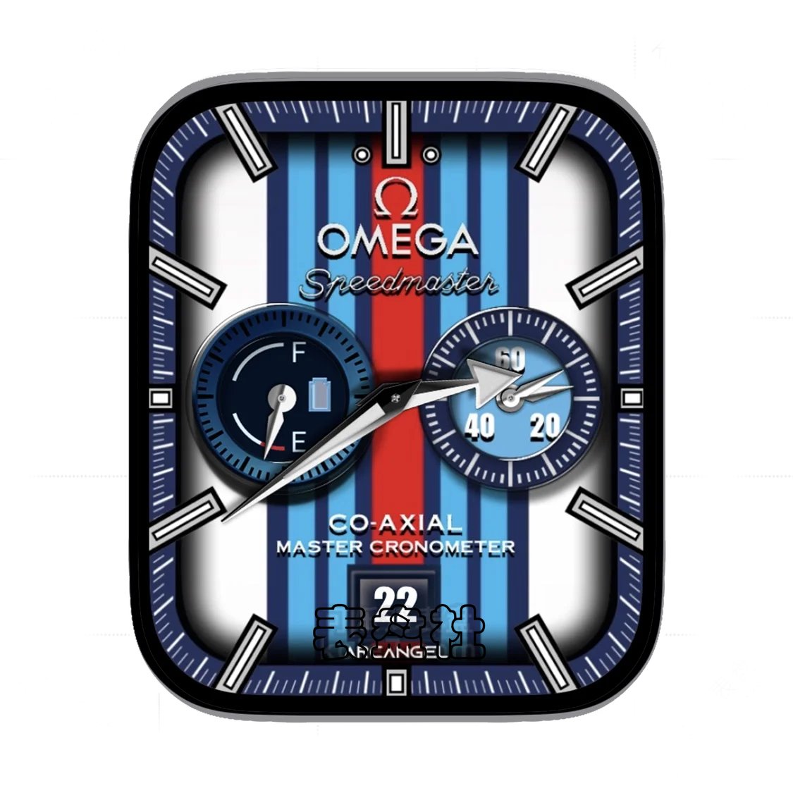 Omega欧米茄红蓝线条双盘式年历 表盘