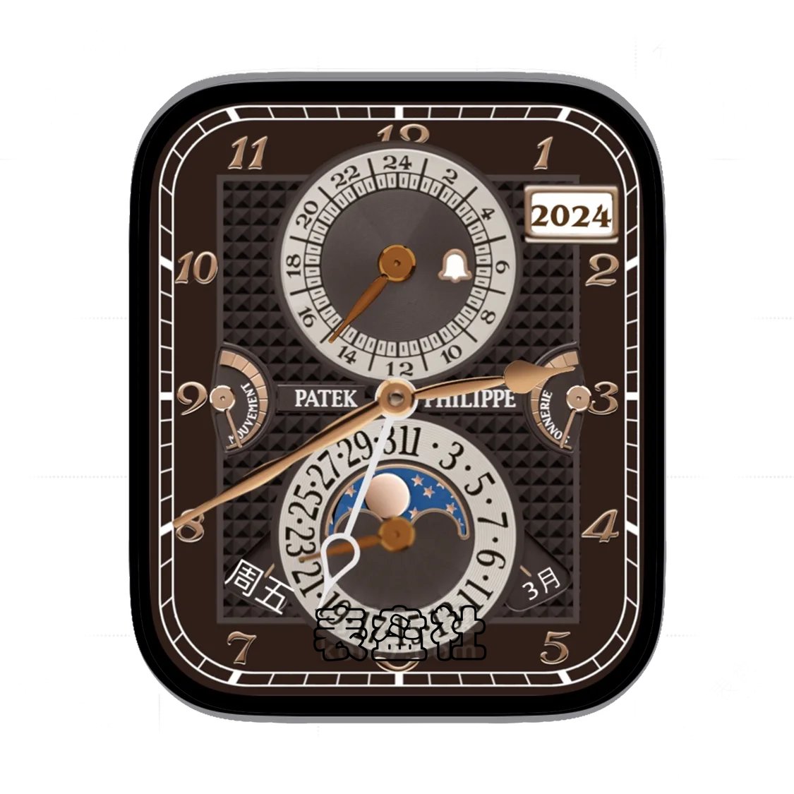 Patek Philippe百达翡丽褐色底双盘式月相表盘