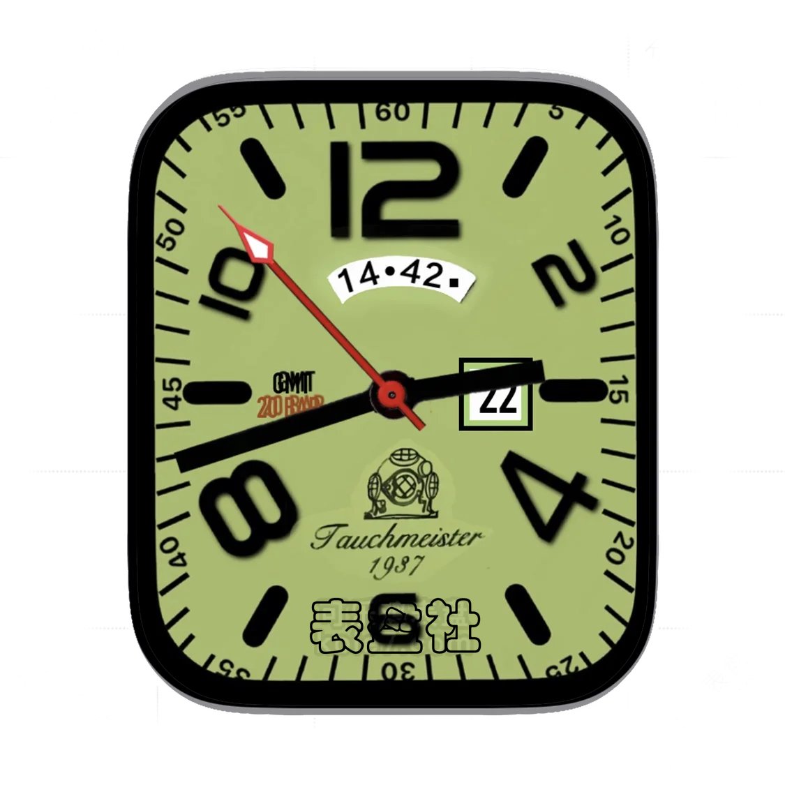 Tauchmaster 绿底简约数字年历表盘