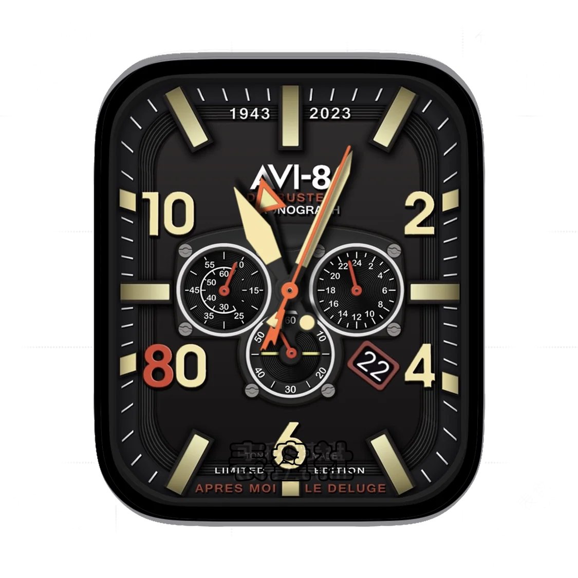 AVI-8酷黑三盘式数字年历表盘