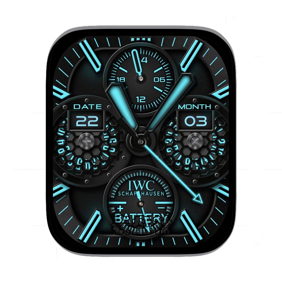 IWC万国高级酷黑夜光蓝双盘式Ultra专用表盘