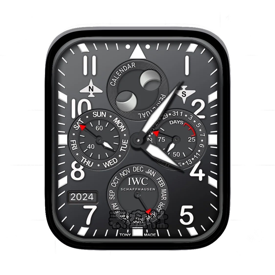 IWC万国灰黑数字年历表盘