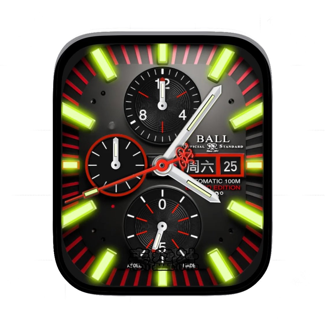 BALL波尔红底三盘式夜光绿Ultra专用表盘