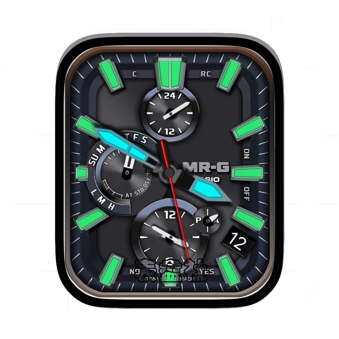 Casio卡西欧高级酷黑三盘式荧光绿表盘