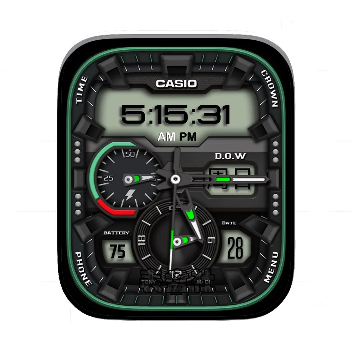 CASIO卡西欧高级酷黑复杂功能Ultra专用表盘.clock&clock2 73934