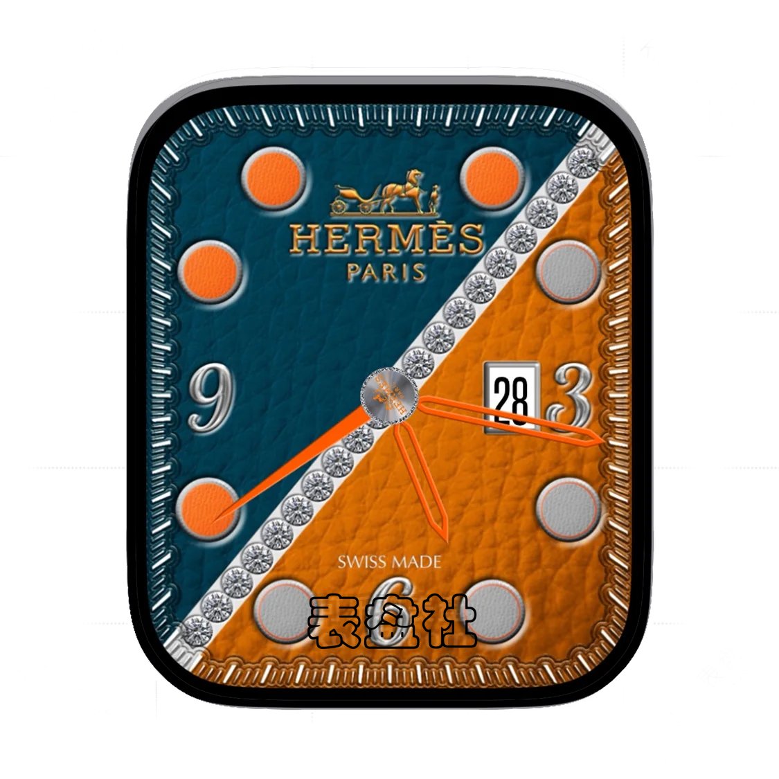 HERMES爱马仕仿皮双拼色简约数字年历表盘