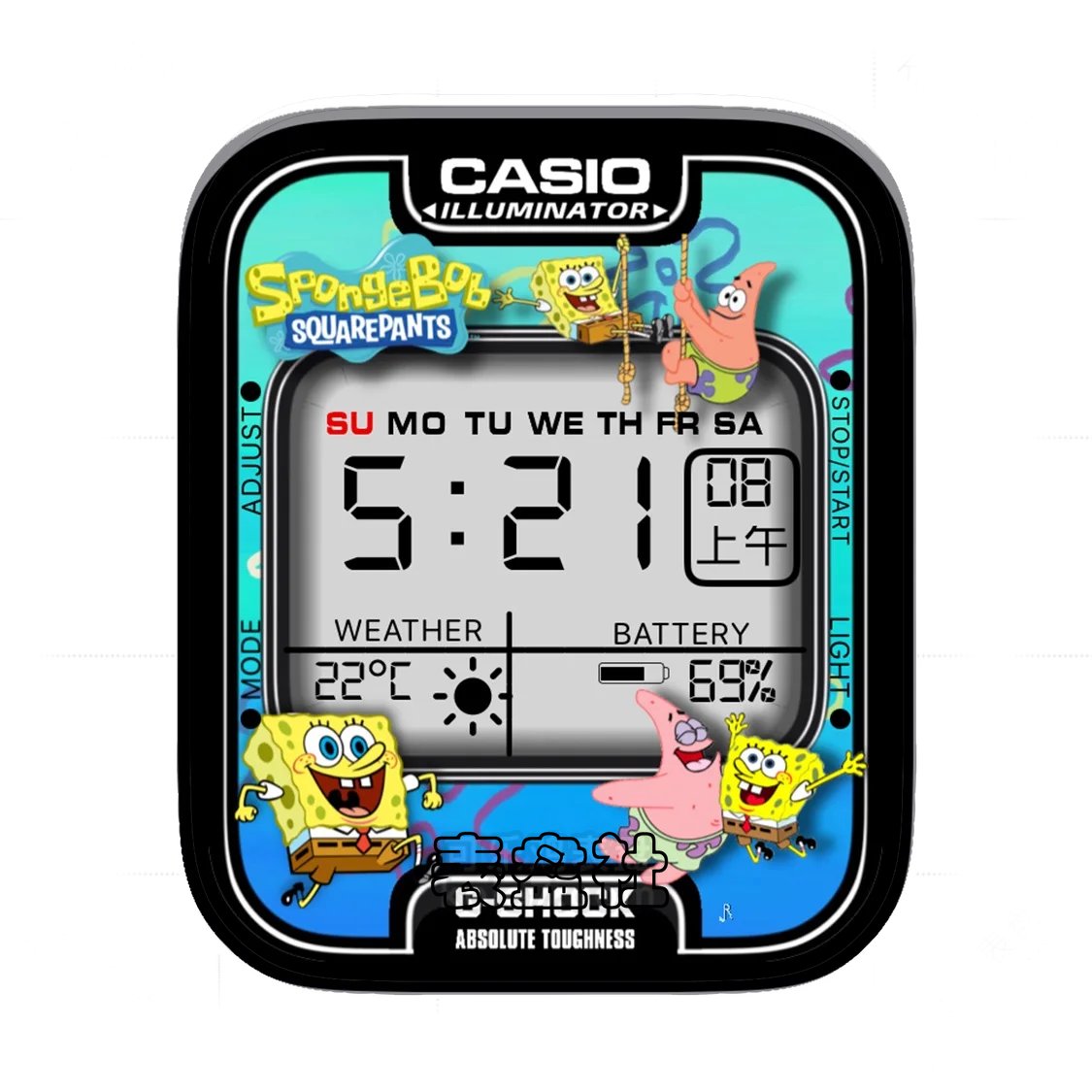 Casio卡西欧海绵宝宝复杂功能表盘