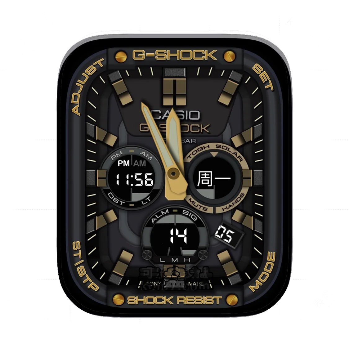 Casio卡西欧3D质感金色简约数字Ultra专用表盘