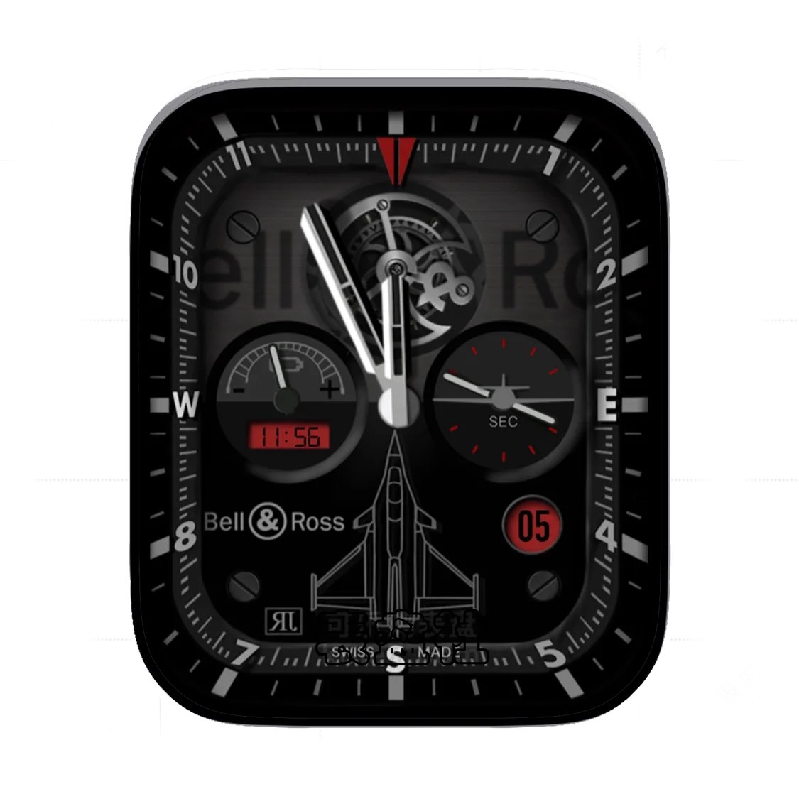 Bell&Ross柏莱士酷黑战机三盘式年历表盘