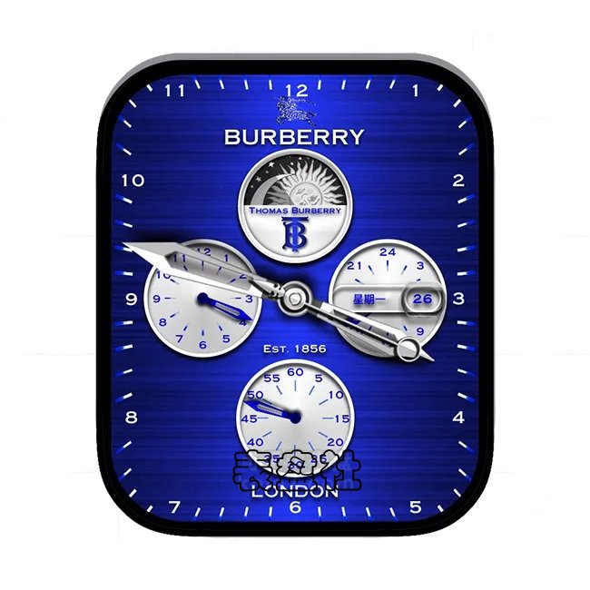 Burberry博柏利深蓝色四盘式日期年历指针表盘