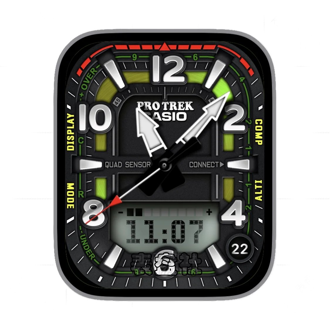 CASIO卡西欧炭黑绿数字时间年历指针ultra专用表盘