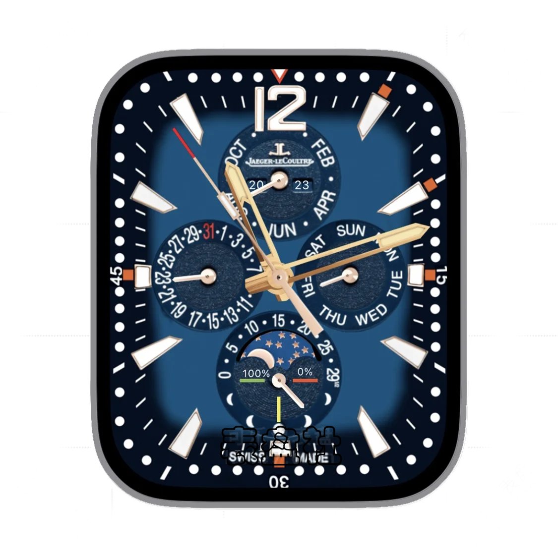 jaenglecoultre积家黑蓝色四盘式数字月相指针表盘