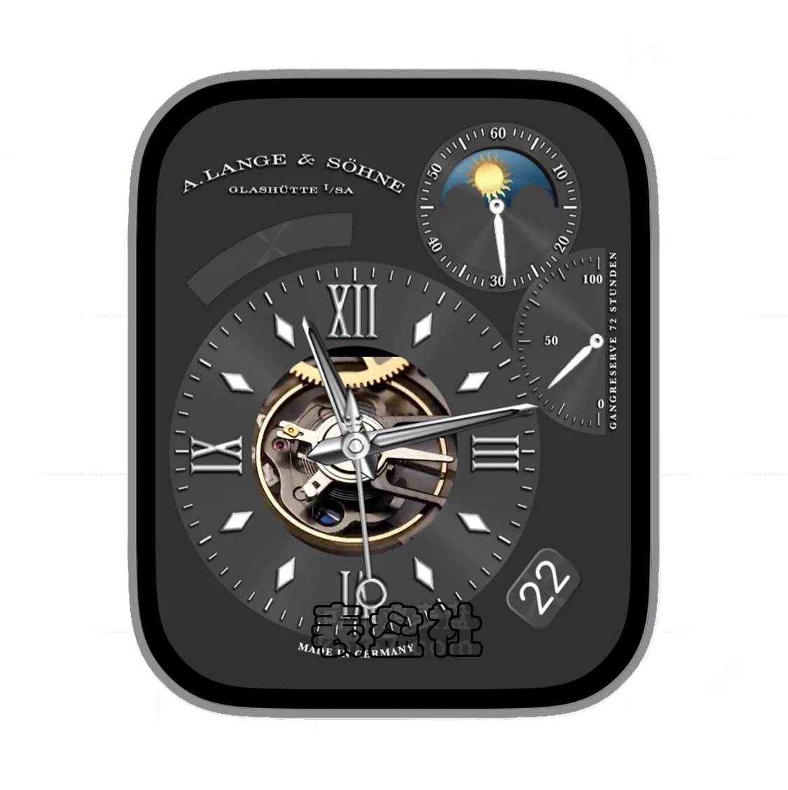 A.Lange&Sohne朗格炭黑色大圆盘三盘式齿轮机械月相年历指针表盘