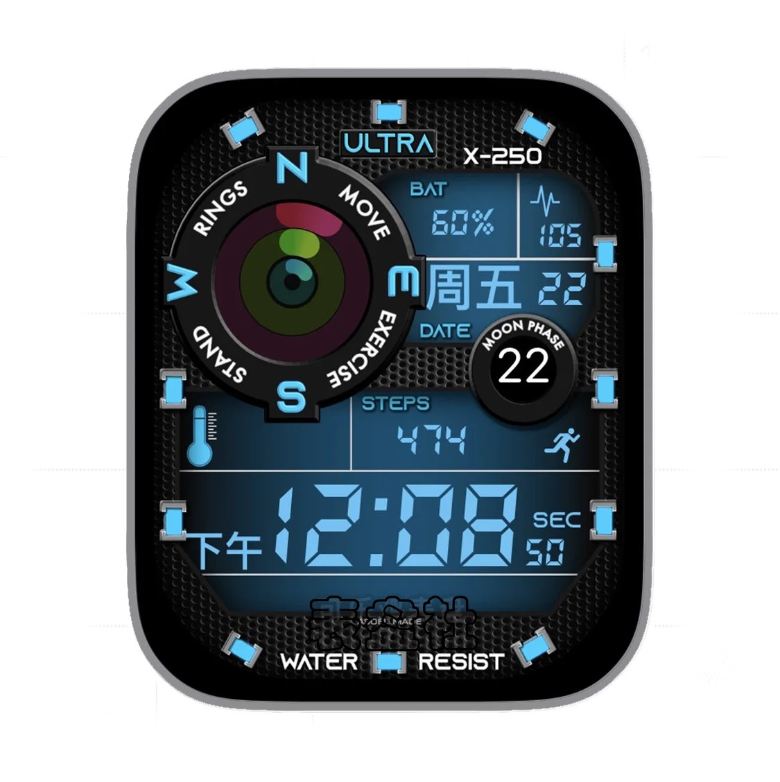 黑蓝色网孔多功能日期时间年历ultra专用表盘