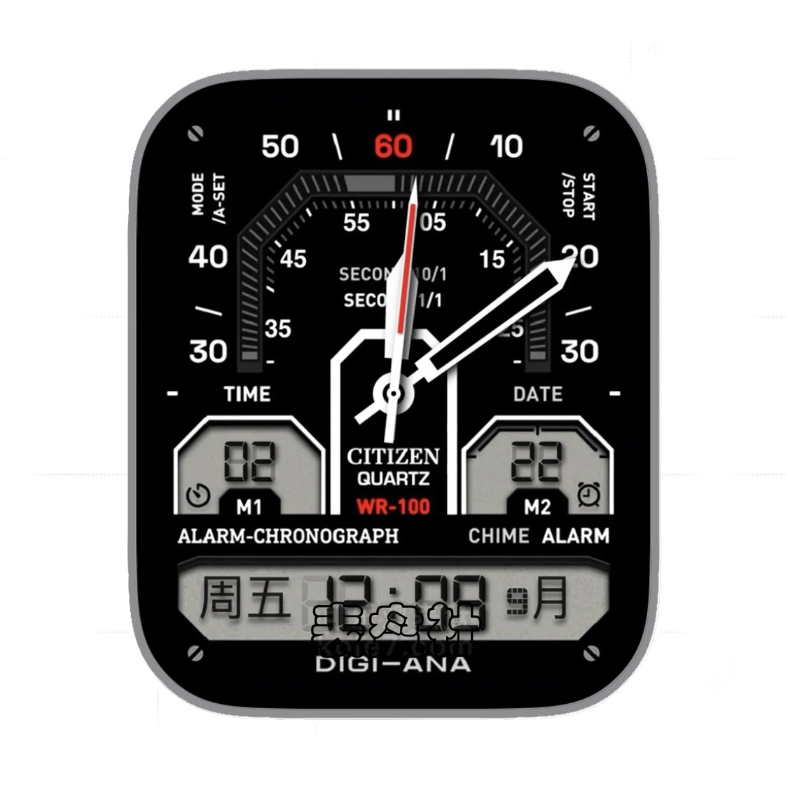 citizen西铁城酷黑色日期时间年历指针表盘