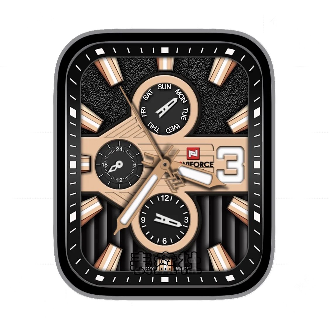 NAVIFORCE领翔高级磨砂黑三盘式表盘