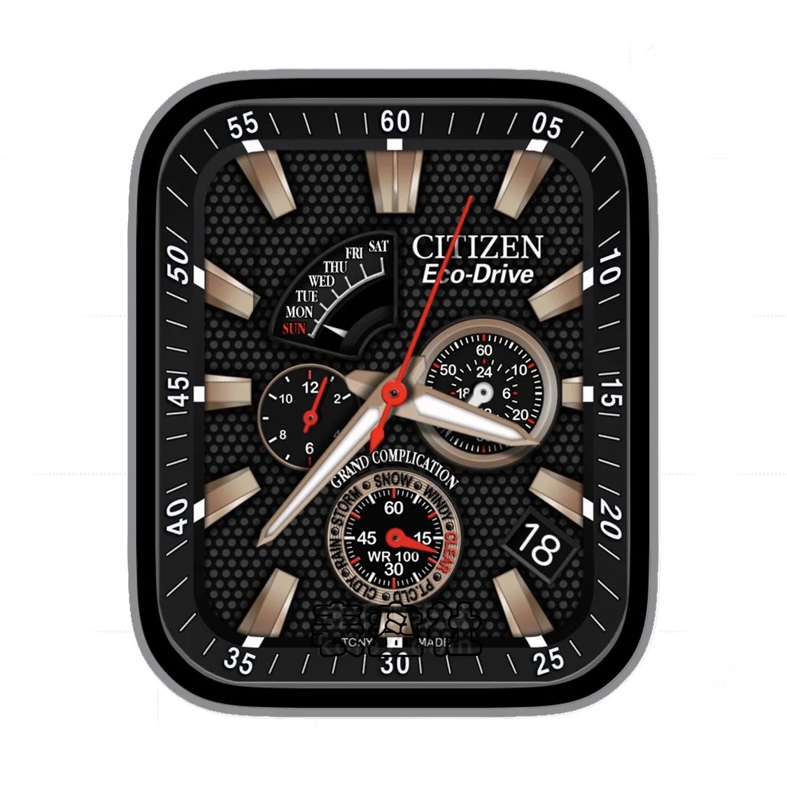 CITIZEN西铁城酷黑金属蜂窝孔三盘式年历表盘