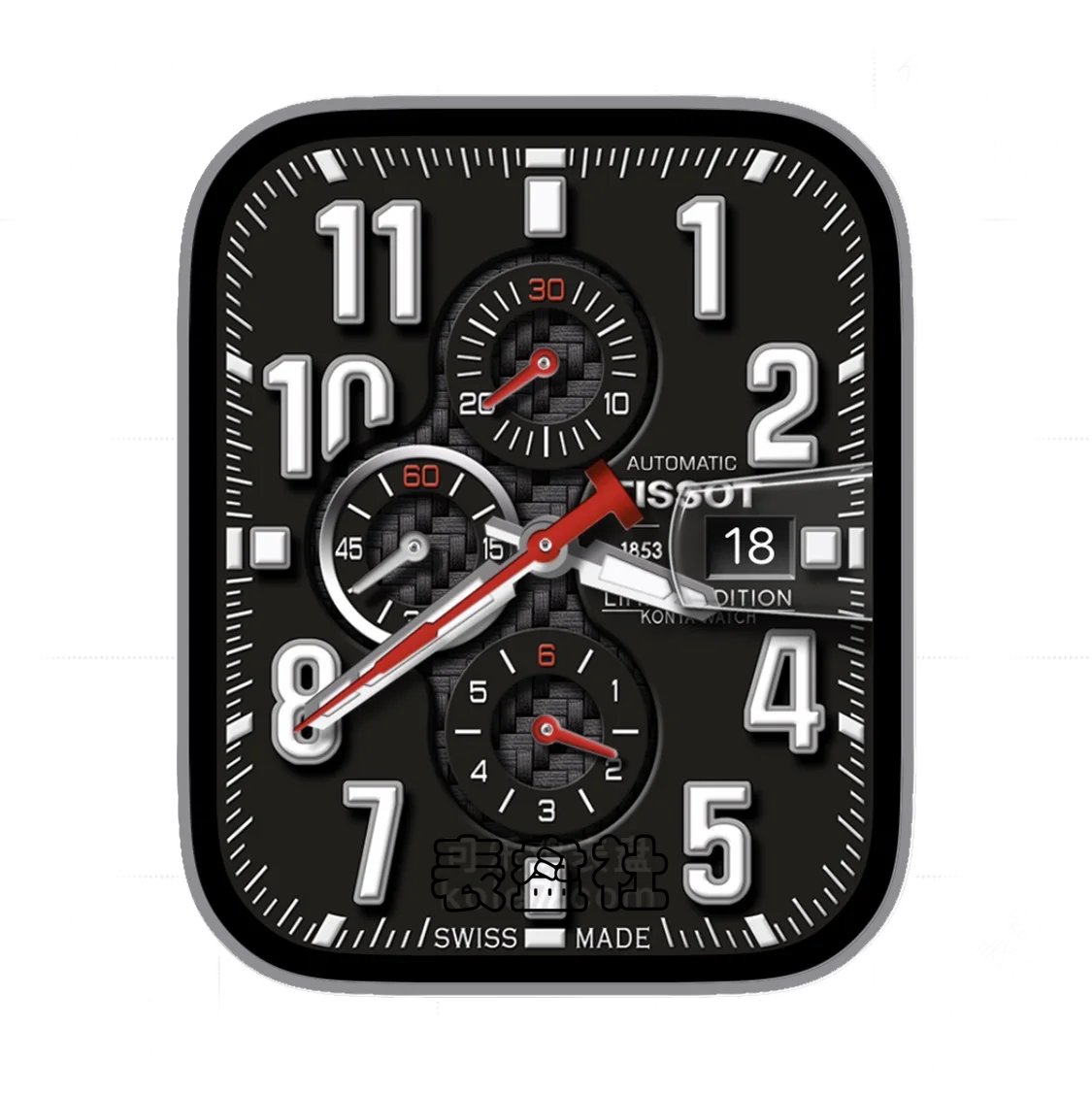 TISSOT天梭酷黑编织工艺三盘式年历表盘