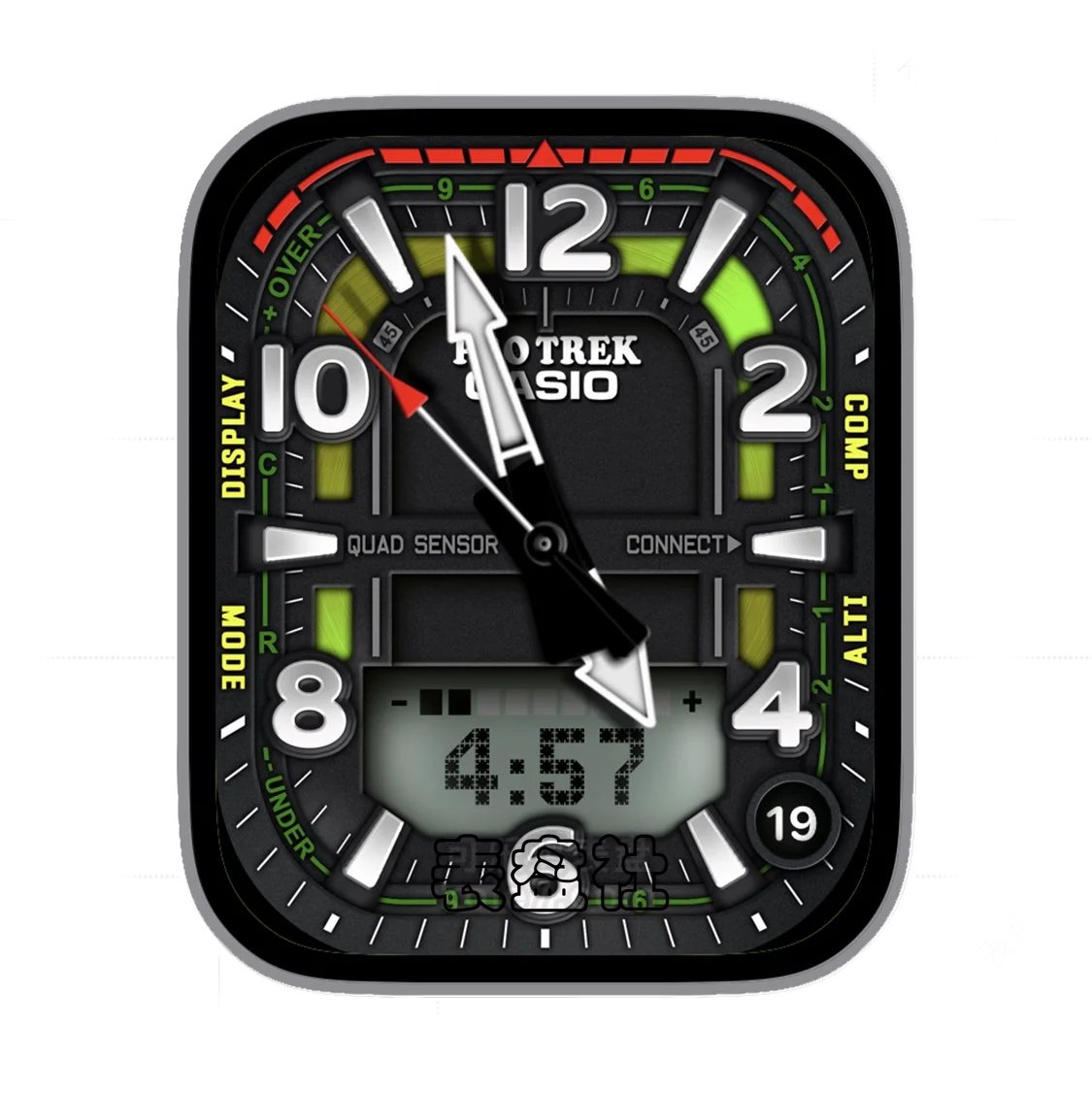 CASIO卡西欧黑红绿色数字时间年历指针ultra专用表盘