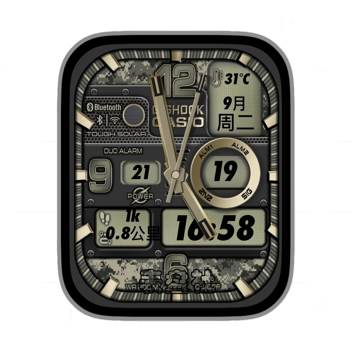 CASIO卡西欧军绿色多功能日期时间数字指针ultra专用表盘